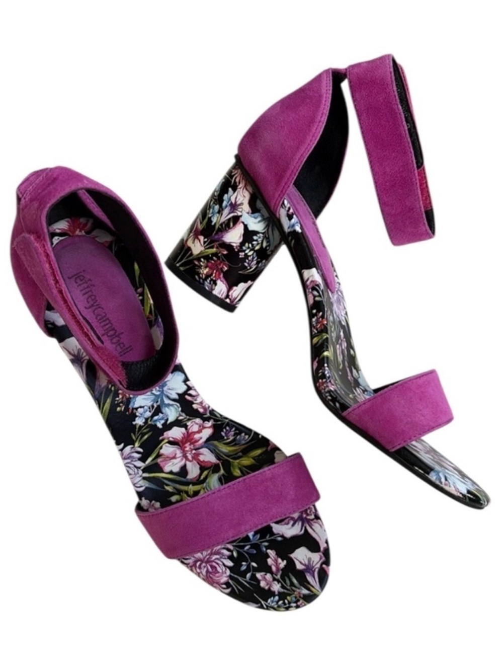 EUC Jeffrey Campbell Leather Purdy Heeled Sandals Magenta Floral Size 8